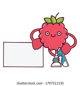 kawaii smiling raspberry fruit with sneakers cartoon isolated on white background