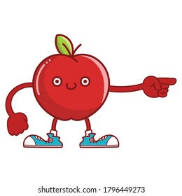 kawaii smiling red apple fruit with sneakers cartoon isolated on white background