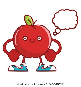 kawaii smiling red apple fruit with sneakers cartoon isolated on white background