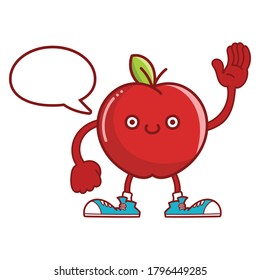 kawaii smiling red apple fruit with sneakers cartoon isolated on white background