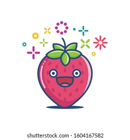 kawaii smiling strawberry emoticon isolated on white