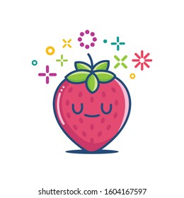 kawaii smiling strawberry emoticon isolated on white