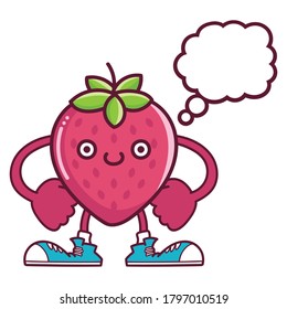 kawaii smiling strawberry fruit with sneakers cartoon isolated on white background