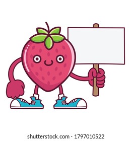 kawaii smiling strawberry fruit with sneakers cartoon isolated on white background