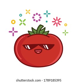 kawaii smiling tomato cartoon illustration isolated on white background