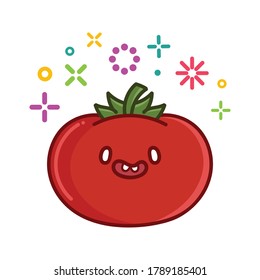 kawaii smiling tomato cartoon illustration isolated on white background