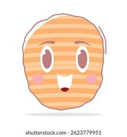 Kawaii Snack Chip Character Vector with Cute Face and Soft Style, Perfect for Food Illustrations, Fun Packaging Designs, Snack Projects, and Playful Digital Art.