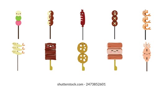 Kawaii Snack in Skewer Vector Set