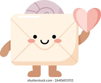 Kawaii Snail Mail Envelope Holding Heart – Cute Vector Character Illustration