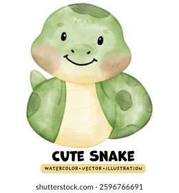 Kawaii Snake, Watercolor Snake, Hand drawn snake vector illustration