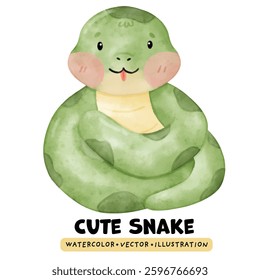 Kawaii Snake, Watercolor Snake, Hand drawn snake vector illustration