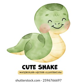 Kawaii Snake, Watercolor Snake, Hand drawn snake vector illustration