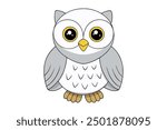 Kawaii Snowy Owl Vector Illustration Clipart on White Background