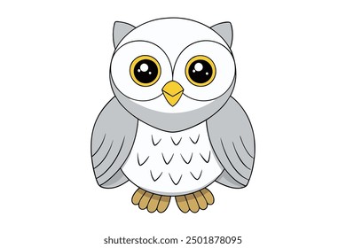 Kawaii Snowy Owl Vector Illustration Clipart on White Background