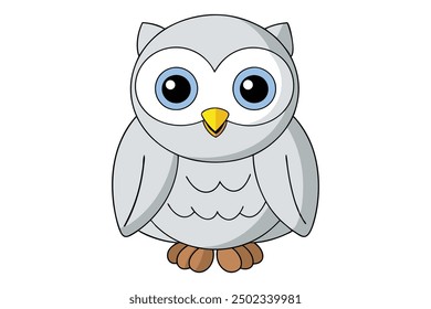 Kawaii Snowy Owl Vector Illustration Clipart on White Background