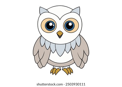 Kawaii Snowy Owl Vector Illustration Clipart on White Background