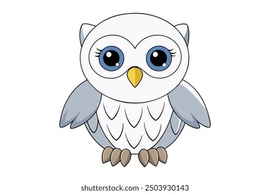 Kawaii Snowy Owl Vector Illustration Clipart on White Background