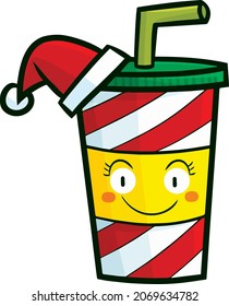 Kawaii soda cartoon character celebrating christmas