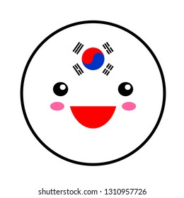 Sorriso da bandeira da Coreia do Sul Kawaii. Estilo plano. Desenho animado bonito isolado divertido design emoticon face. Ilustração de anime de arte vetorial para elemento de decoração de feriado de celebração. Cartão de visita com adesivo de modelo