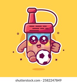 kawaii soy sauce bottle character mascot playing football isolated cartoon