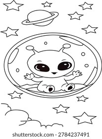 Kawaii Space Alien Coloring