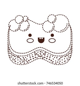 kawaii sponge with bubbles of soap in brown dotted silhouette vector illustration