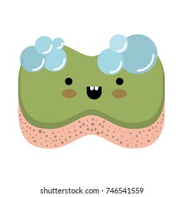 kawaii sponge with bubbles of soap in colorful silhouette vector illustration