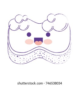 kawaii sponge with bubbles of soap in purple blurred silhouette vector illustration