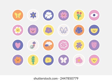 Kawaii spring stickers with flowers