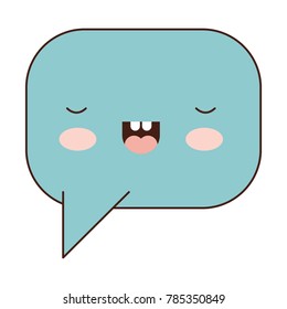 kawaii square dialogue speech and rounded with tail in colorful silhouette