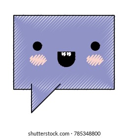 kawaii square dialogue speech with tail in colored crayon silhouette