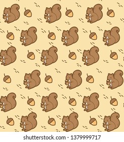 Kawaii squirrel with acorn seamless pattern
