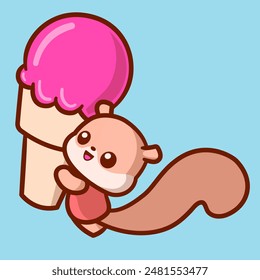 kawaii squirrel flying with ice cream