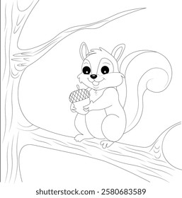 Kawaii Squirrel Hand Draw Wildlife Coloring Page