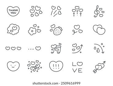 Kawaii St. Valentine day icon set. Collection of cute hand drawn abstract illustrations with hearts on a white background. Vector 10 EPS.