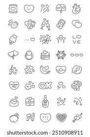 Kawaii St. Valentine day icon set. Collection of cute hand drawn romantic objects. Monochrome illustrations on a white background. Vector 10 EPS.
