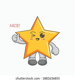 Kawaii star characters give a thumbs up applause, nice