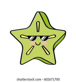 kawaii star fruit icon over white background. colorful design. vector illustration