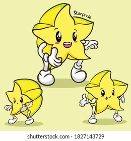 Kawaii starfruit characters vector.  use them as stickers, patterns, t-shirt designs,fruit logo, all printed media, cartoons, etc