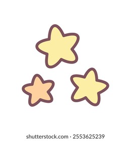 Kawaii stars icon. Hand drawn illustration of three little stars isolated on a white background. Cute holiday sticker. Vector 10 EPS.