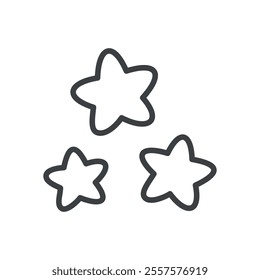 Kawaii stars icon. Hand drawn illustration of three little stars isolated on a white background. Cute holiday sticker. Vector 10 EPS.