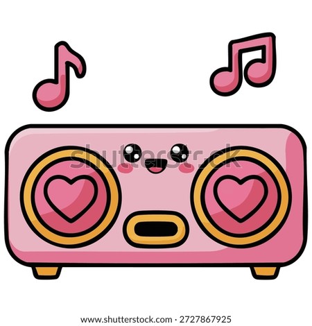 Kawaii stereo system doodle vector artwork isolated white background