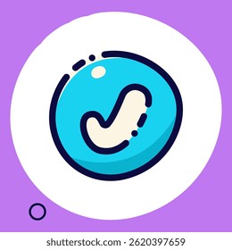 A kawaii sticker with a blue check mark on a purple background.