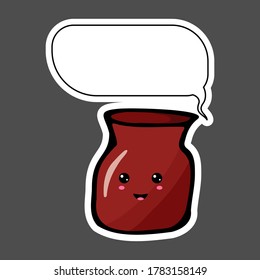 Kawaii sticker colorful cartoon jar with thought bubble. Vector illustration isolated on dark background.