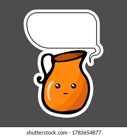 Kawaii sticker colorful cartoon jar with thought bubble. Vector illustration isolated on dark background.