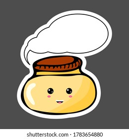 Kawaii sticker colorful cartoon jar with thought bubble. Vector illustration isolated on dark background.
