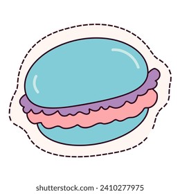 Kawaii sticker of colorful set. An illustration brings the sweet charm of a macaroon to life in a sticker-style design. Vector illustration.