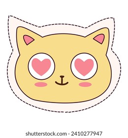 Kawaii sticker of colorful set. This sticker-style illustration of an endearing cat is a delightful addition to design collection. Vector illustration.