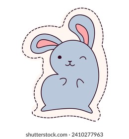 Kawaii sticker of colorful set. This charming sticker-style illustration of a rabbit brings cuteness to your designs. Vector illustration.