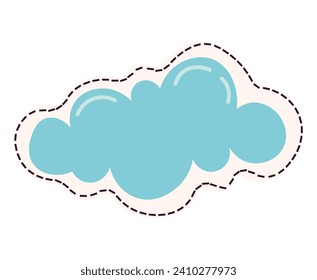 Kawaii sticker of colorful set. This delightful illustration showcases a fluffy cloud designed in a charming sticker style. Vector illustration.